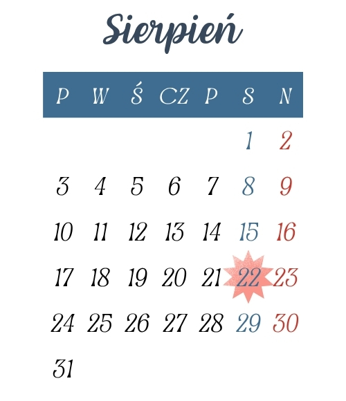 aktualność: Sierpień 2026 r. - pracująca sobota